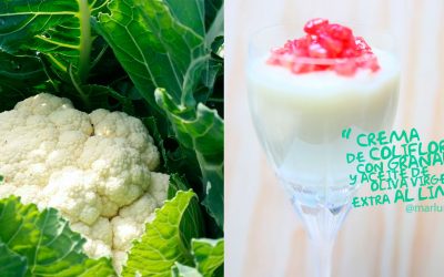 Crema de coliflor con granada y AOVE (Aceite de oliva virgen extra) al limón